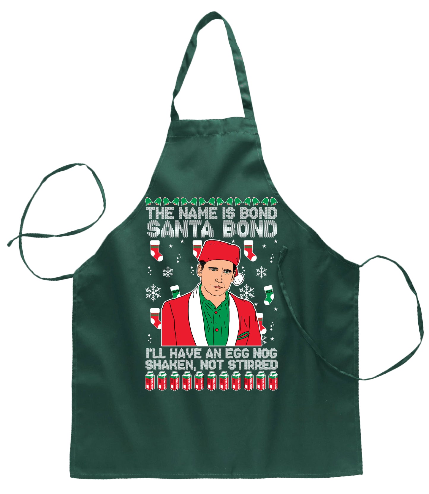 Michael Scott The Name is Bond Santa Bond Christmas Ugly Christmas Sweater Ugly Christmas Butcher Graphic Apron for Kitchen BBQ Grilling Cooking