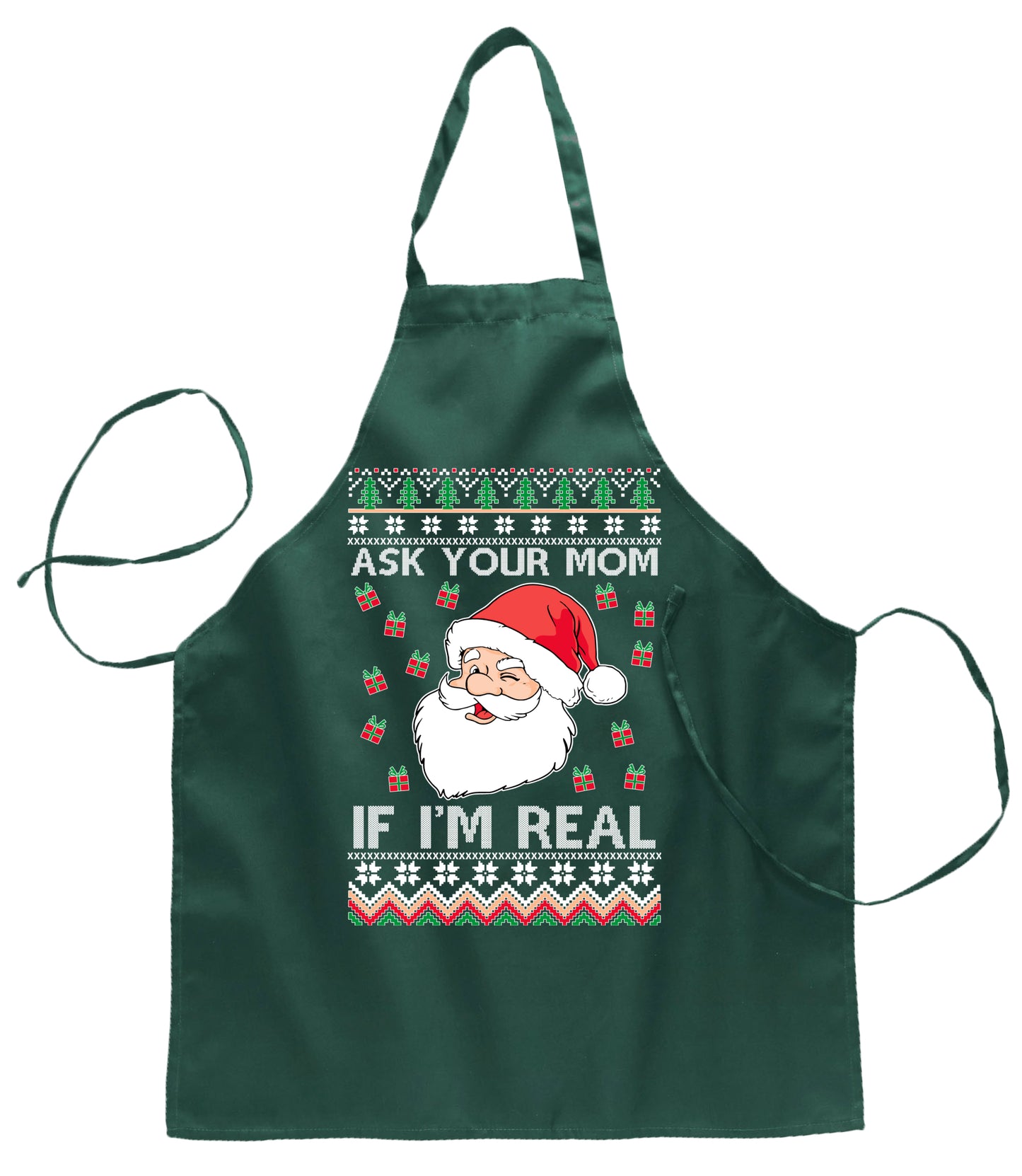 Ask Your Mom If I'm Real Ugly Christmas Sweater Ugly Christmas Butcher Graphic Apron for Kitchen BBQ Grilling Cooking