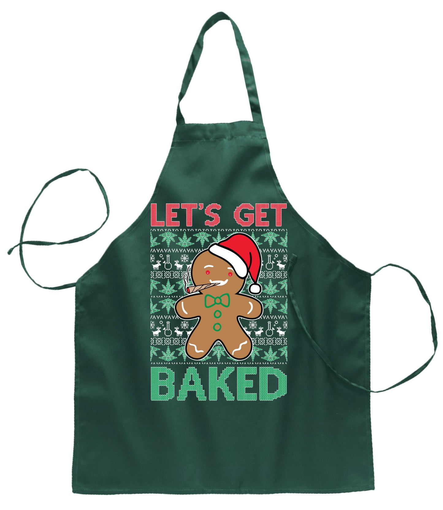Lets get Baked Gingerbread Weed Stoner Christmas Ugly Christmas Sweater Ugly Christmas Butcher Graphic Apron for Kitchen BBQ Grilling Cooking