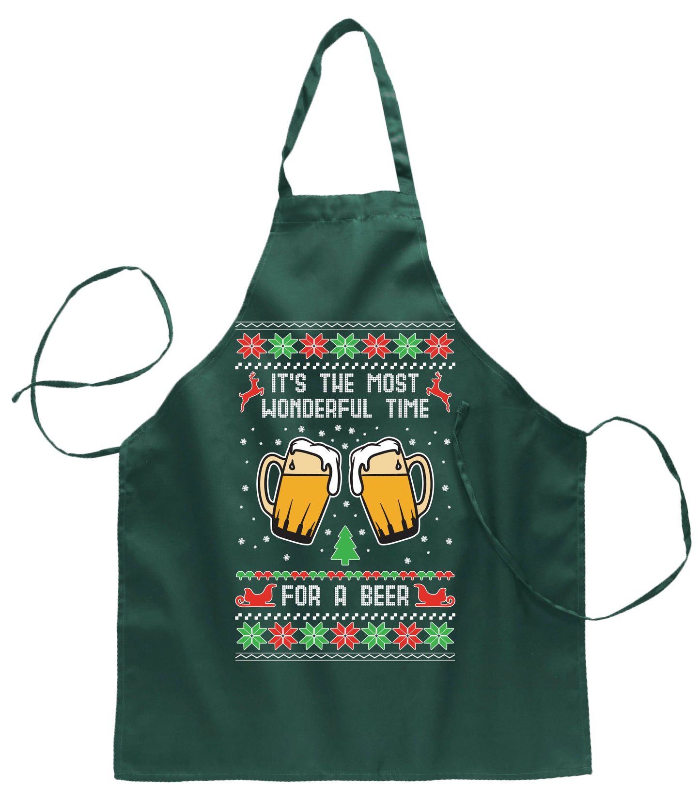 It's The Most Wonderful Time for a Beer Christmas Ugly Christmas Sweater Ugly Christmas Butcher Graphic Apron for Kitchen BBQ Grilling Cooking