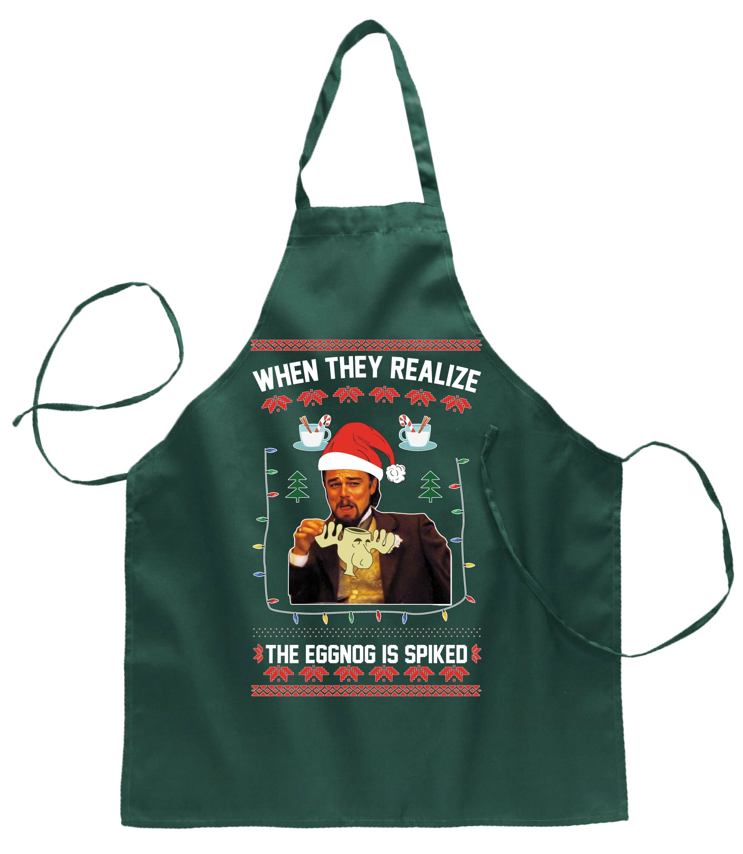 Leo Laughing Dank Meme When They Realize The Eggnog is Spiked Christmas Ugly Christmas Sweater Ugly Christmas Butcher Graphic Apron for Kitchen BBQ Grilling Cooking