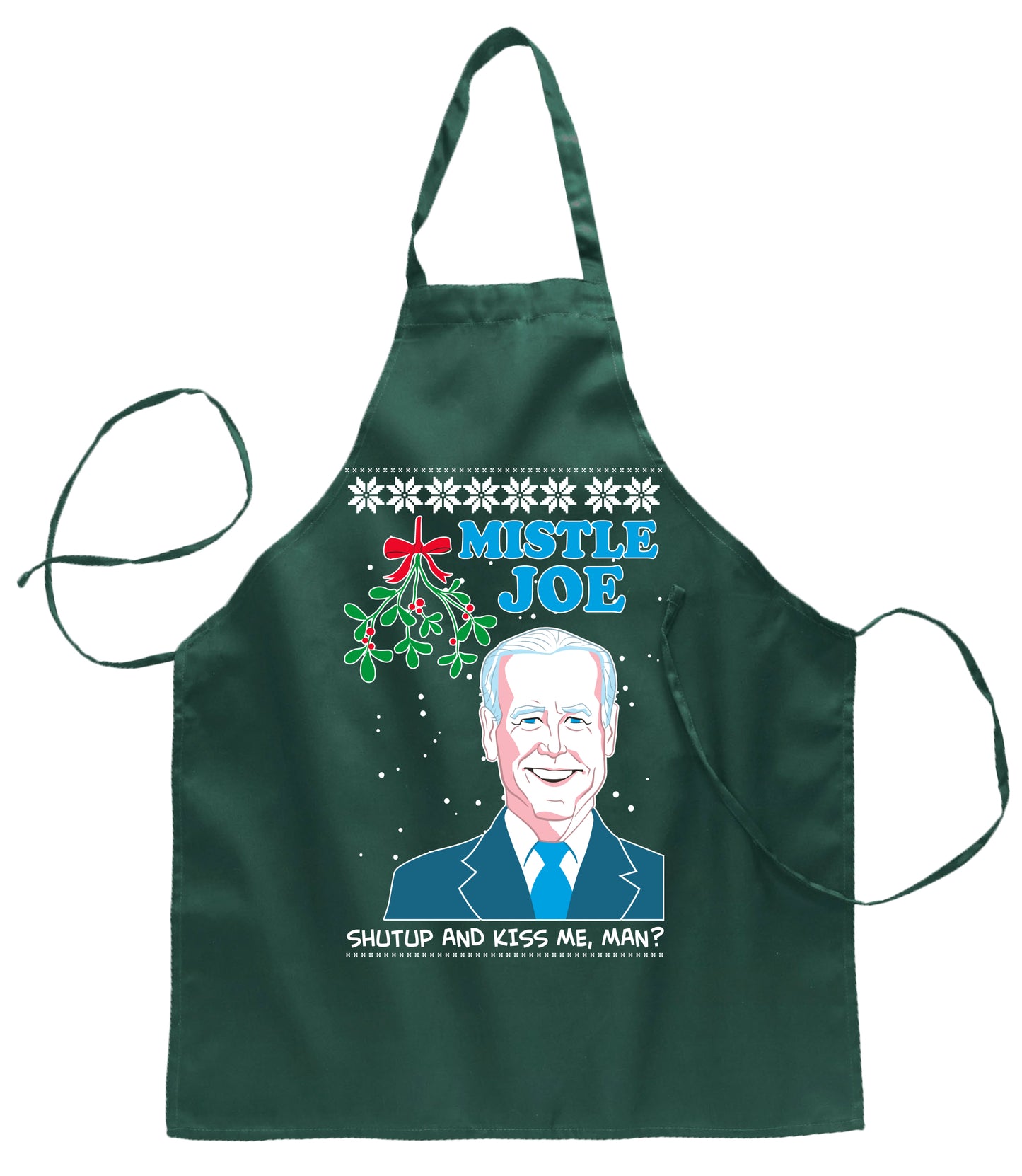 Mistle Joe Shut Up and Kiss Me Man Biden Christmas Ugly Christmas Sweater Ugly Christmas Butcher Graphic Apron for Kitchen BBQ Grilling Cooking