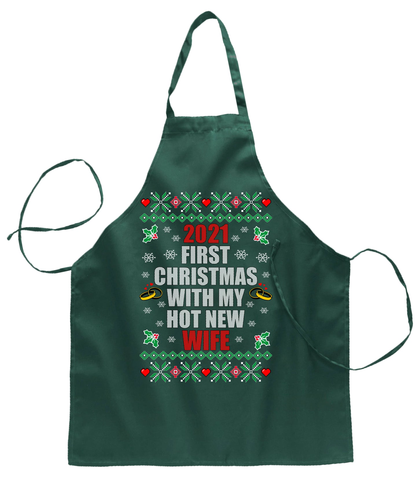 First Christmas with My Hot New Wife Ugly Christmas Sweater Ugly Christmas Butcher Graphic Apron for Kitchen BBQ Grilling Cooking
