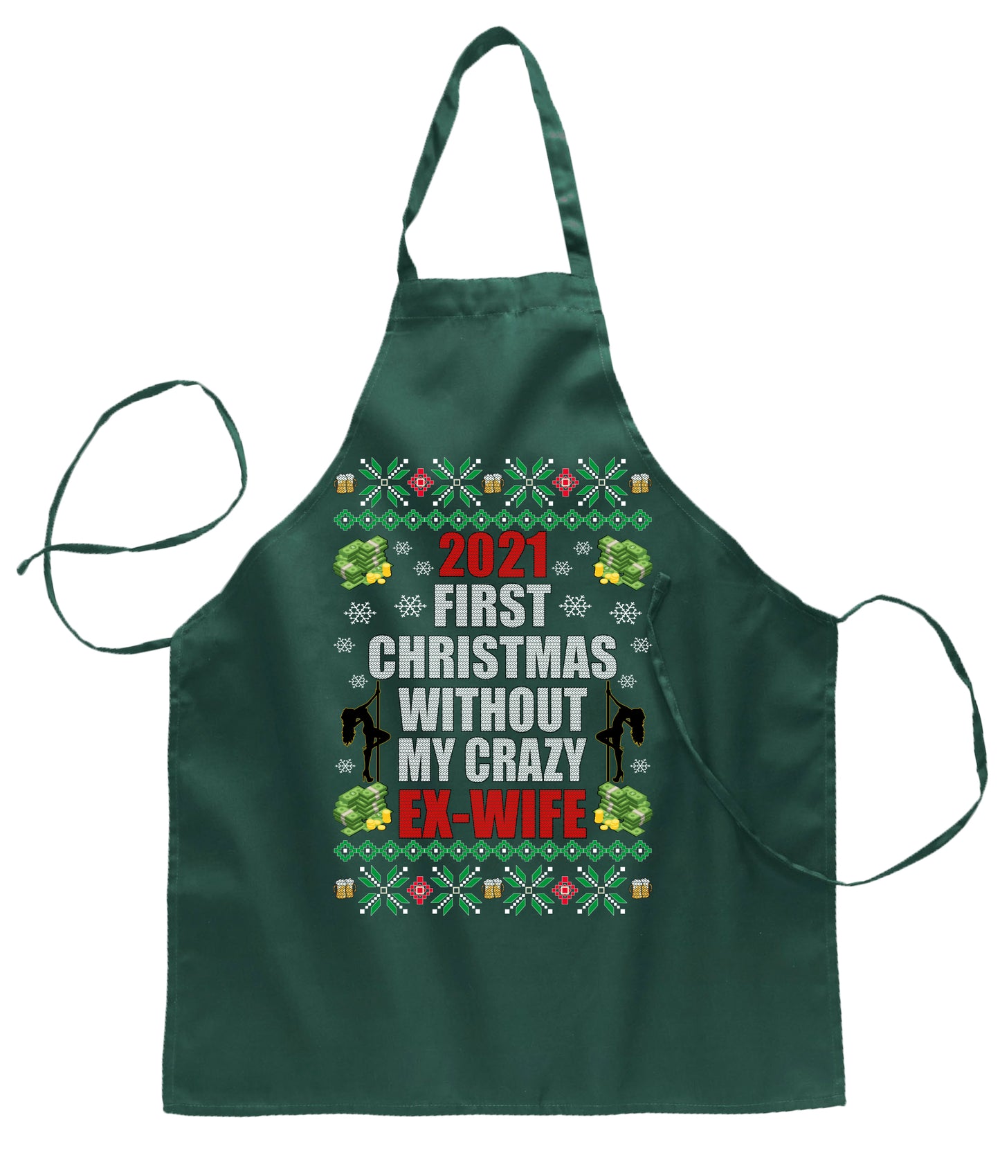 First Christmas Without My Crazy Ex-Wife Ugly Christmas Sweater Ugly Christmas Butcher Graphic Apron for Kitchen BBQ Grilling Cooking