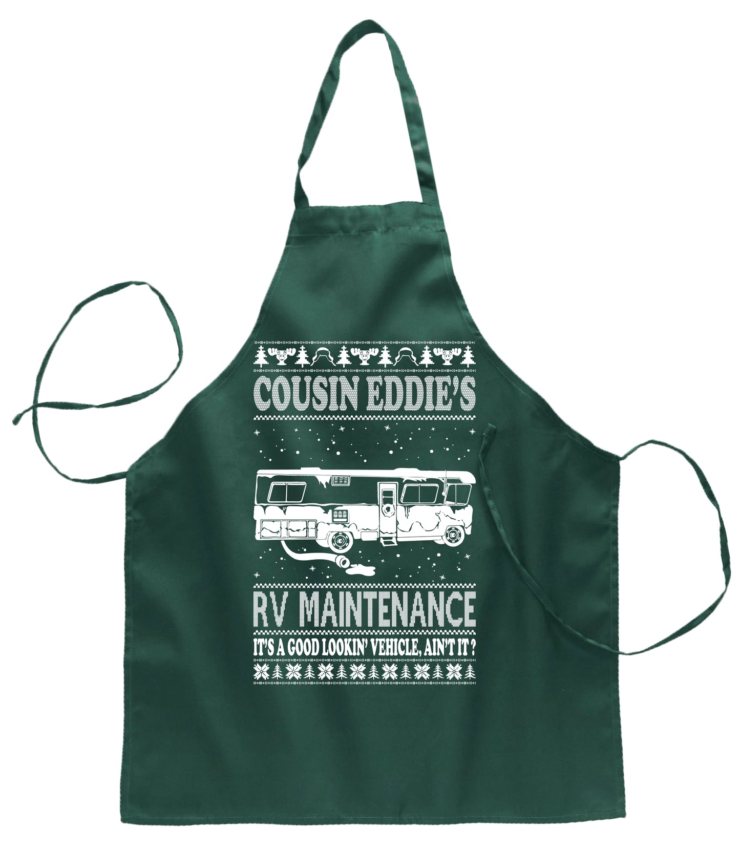 Family Vacation Cousin Eddie's RV Maintenance Ugly Christmas Sweater Ugly Christmas Butcher Graphic Apron for Kitchen BBQ Grilling Cooking