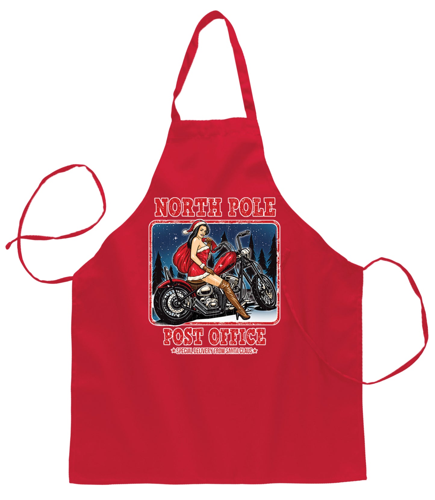 North Pole Post Office Special Delivery Ugly Christmas Sweater Ugly Christmas Butcher Graphic Apron for Kitchen BBQ Grilling Cooking
