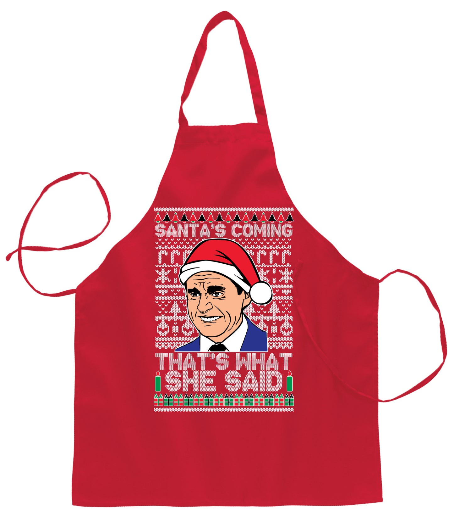 Santas Coming That's What She Said Michael Scott Christmas Ugly Christmas Sweater Ugly Christmas Butcher Graphic Apron for Kitchen BBQ Grilling Cooking
