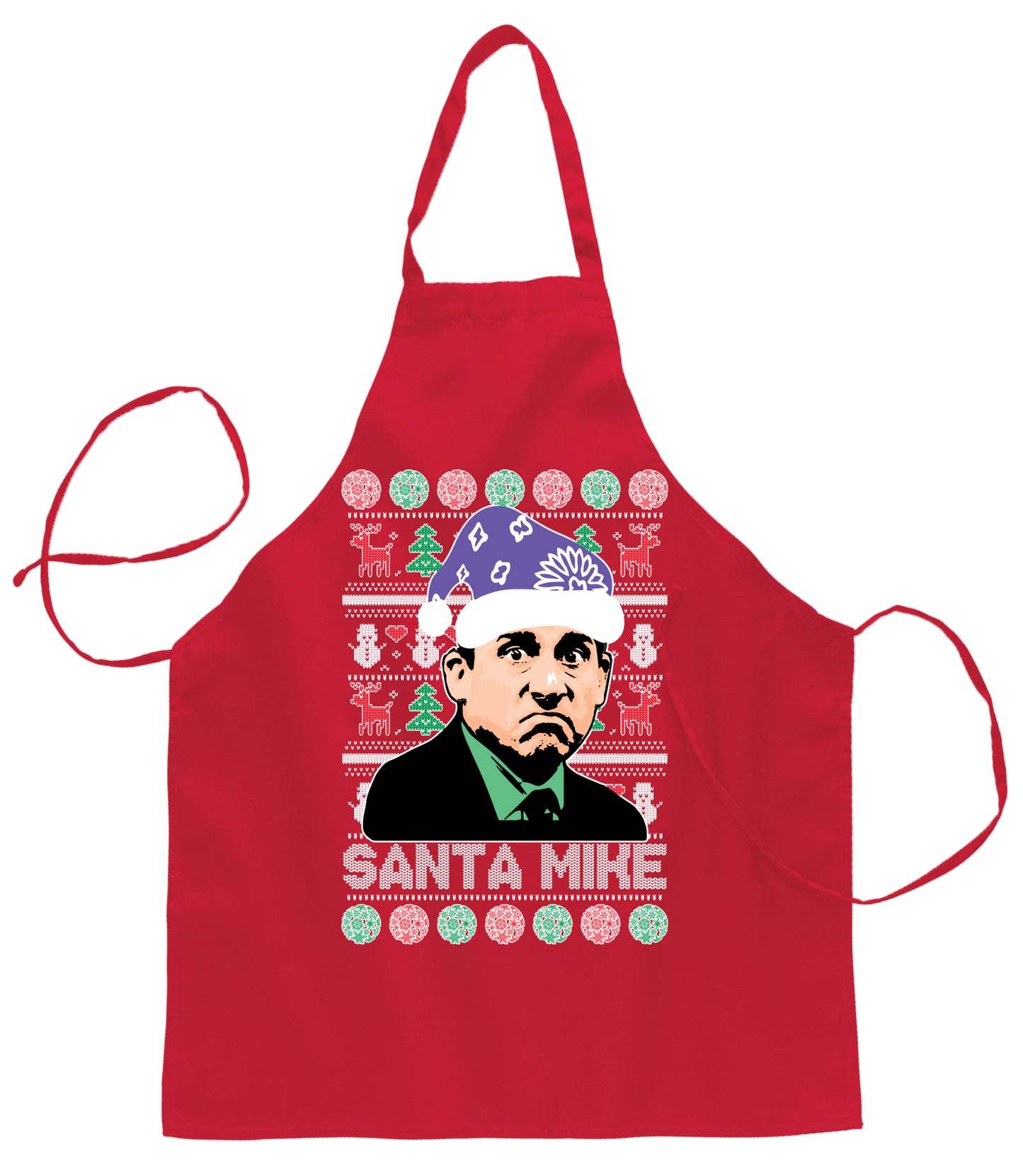 Santa Mike Michael Scott The Office Christmas Ugly Christmas Sweater Ugly Christmas Butcher Graphic Apron for Kitchen BBQ Grilling Cooking