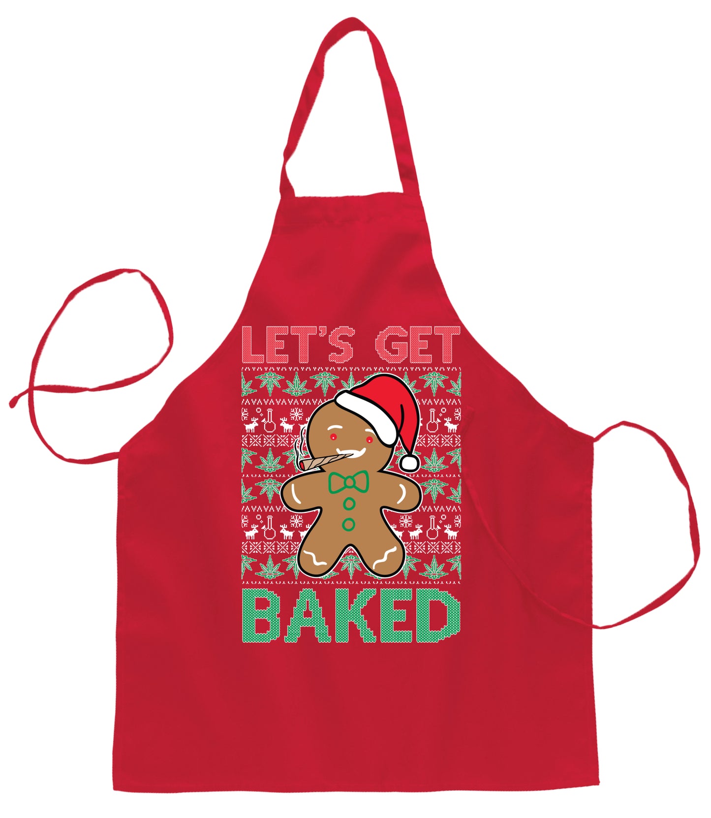 Lets get Baked Gingerbread Weed Stoner Christmas Ugly Christmas Sweater Ugly Christmas Butcher Graphic Apron for Kitchen BBQ Grilling Cooking