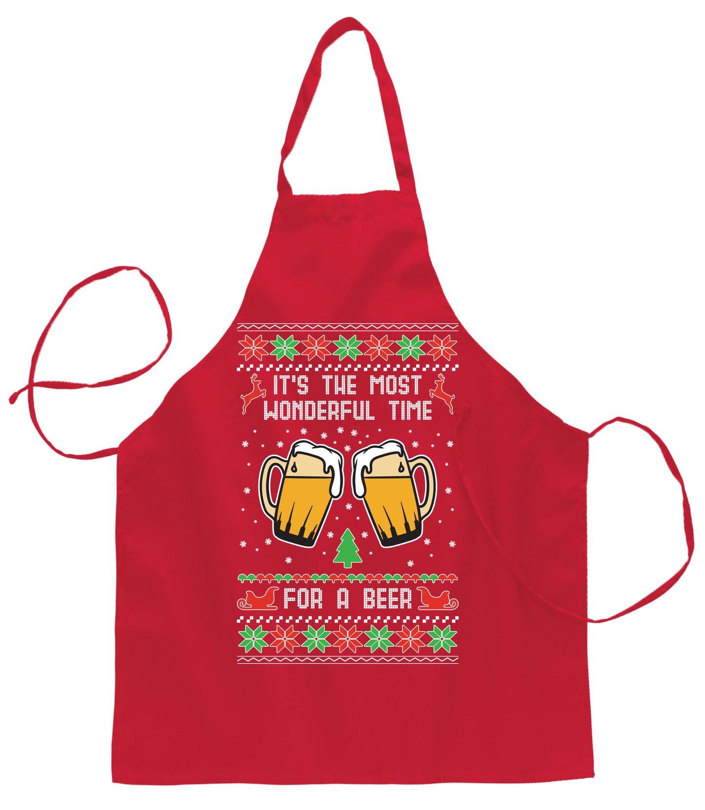 It's The Most Wonderful Time for a Beer Christmas Ugly Christmas Sweater Ugly Christmas Butcher Graphic Apron for Kitchen BBQ Grilling Cooking