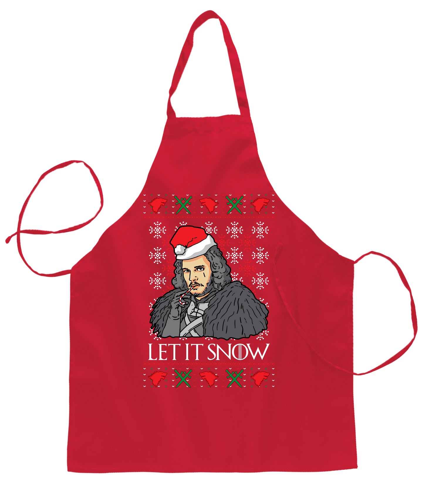 Ugly Ugly Christmas Let It Snow Jon Snow Full Color GoT Christmas Ugly Christmas Sweater Ugly Christmas Butcher Graphic Apron for Kitchen BBQ Grilling Cooking