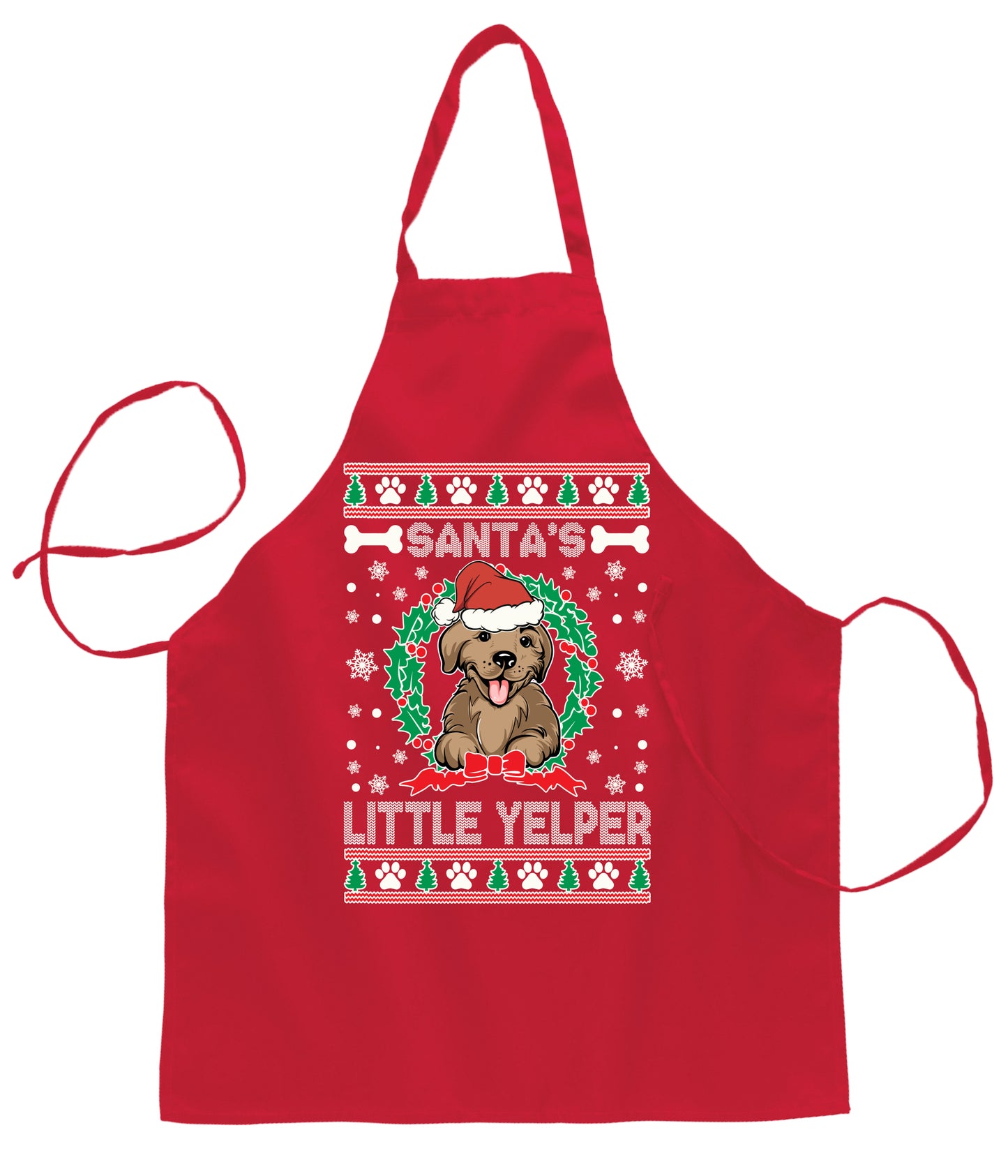 Ugly Ugly Christmas Santa's Little Yelper Ugly Christmas Sweater Ugly Christmas Butcher Graphic Apron for Kitchen BBQ Grilling Cooking