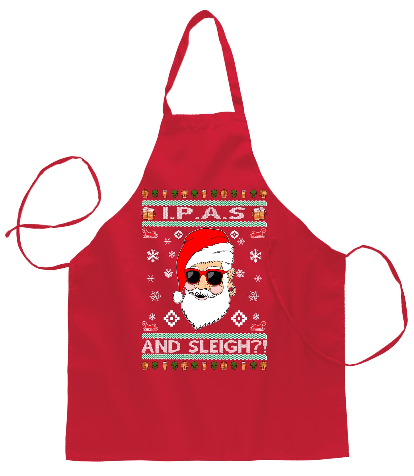 Original Hipster IPAs and Sleigh?! Ugly Christmas Sweater Ugly Christmas Butcher Graphic Apron for Kitchen BBQ Grilling Cooking