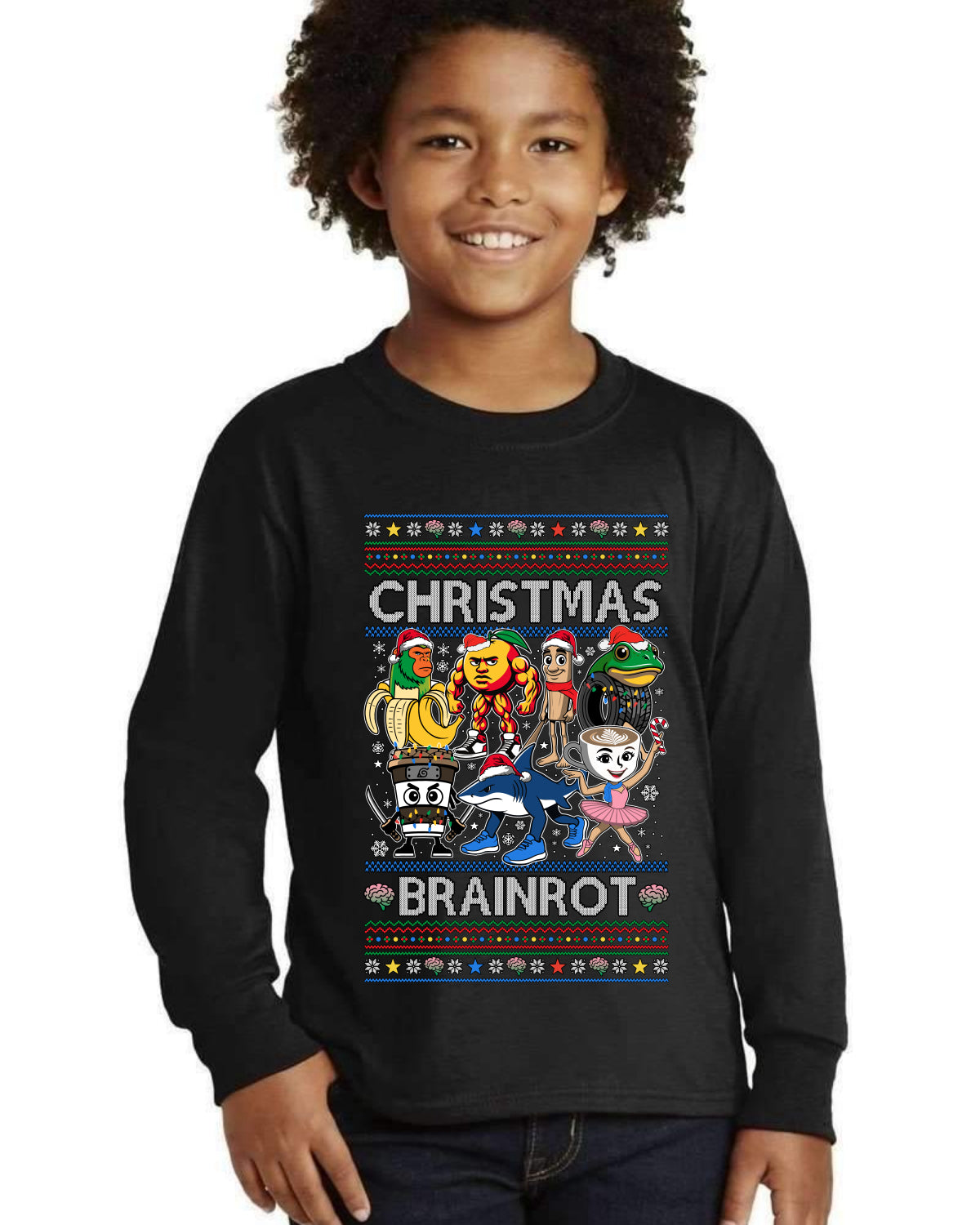 Christmas Brainrot Ugly Christmas Sweater For Kids | Youth Longsleeve Shirt