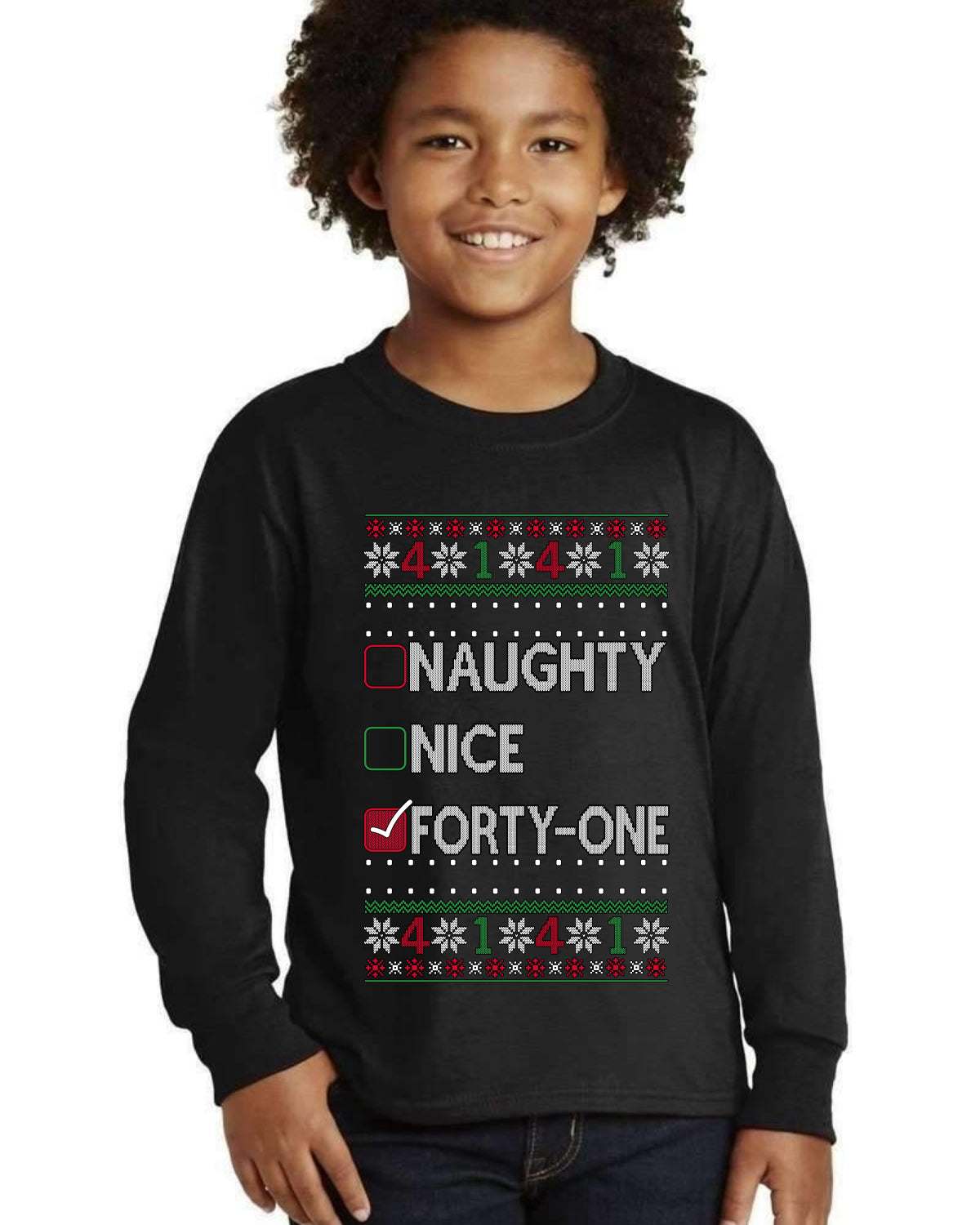 Naughty Nice 4 1 Checklist Ugly Christmas Sweater For Kids | Youth Longsleeve Shirt