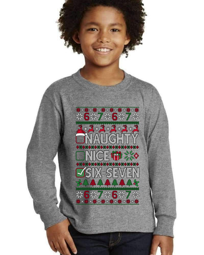 Naughty Nice 6 7 Checklist Ugly Christmas Sweater For Kids | Youth Longsleeve Shirt