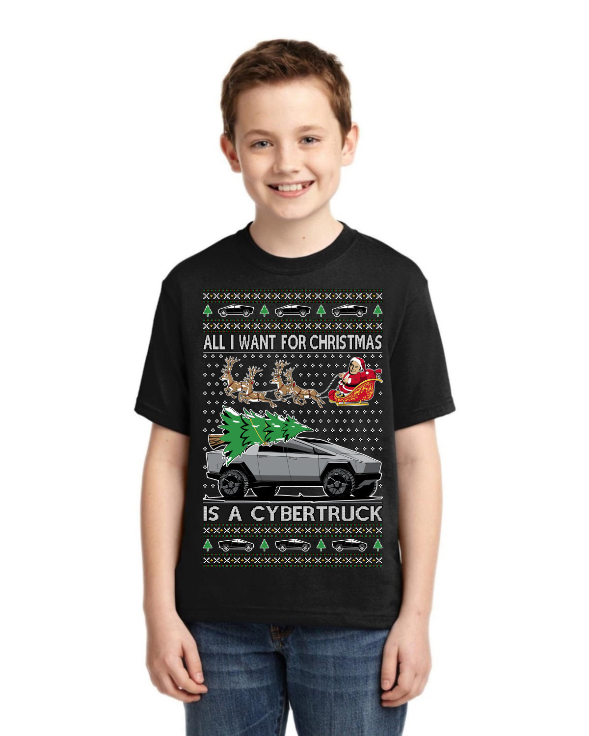 All I Want for Christmas is a Cybertruck Funny Tech Ugly Christmas Unisex Boys Girls Graphic Youth T-shirt