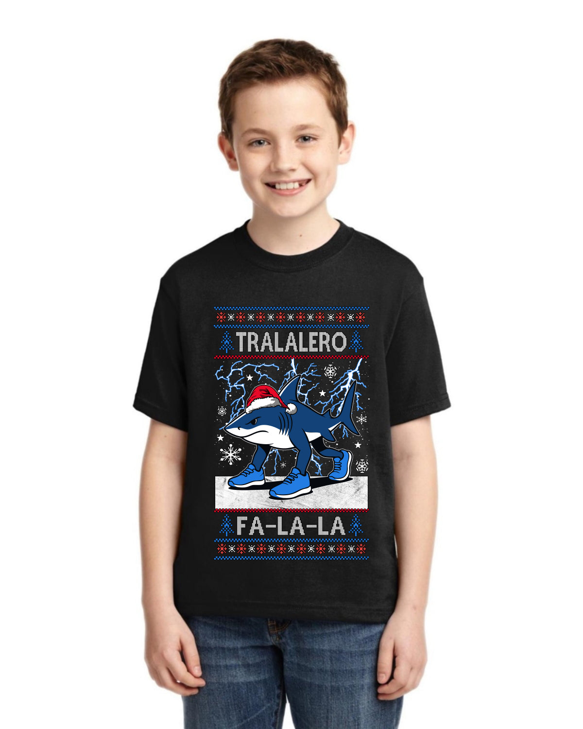 Tralalero Fa La La Brainrot Ugly Christmas Sweater For Kids | Unisex Boys Girls Graphic Youth T-Shirt