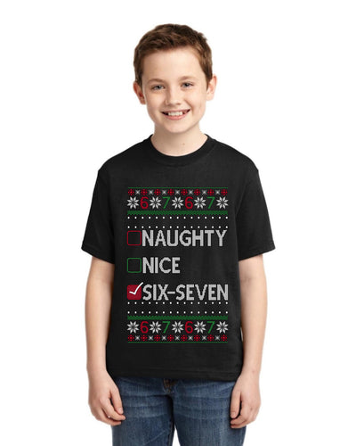 Naughty Nice 6 7 Checklist Ugly Christmas Sweater For Kids | Unisex Boys Girls Graphic Youth T-Shirt