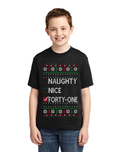 Naughty Nice 4 1 Checklist Ugly Christmas Sweater For Kids | Unisex Boys Girls Graphic Youth T-Shirt