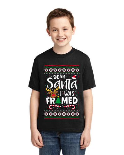 Dear Santa I Was Framed Ugly Christmas Sweater For Kids | Unisex Boys Girls Graphic Youth T-Shirt