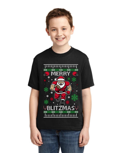 Merry Blitzmas, Football Christmas Sweater Design Ugly Christmas Sweater For Kids | Unisex Boys Girls Graphic Youth T-Shirt