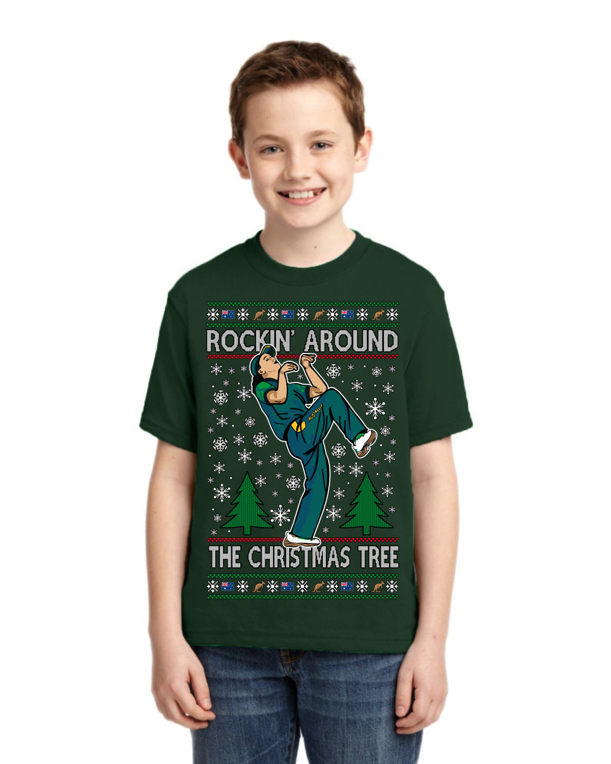 Rockin Around the Christmas Tree Raygun Viral Breakdancer Ugly Christmas Unisex Boys Girls Graphic Youth T-shirt