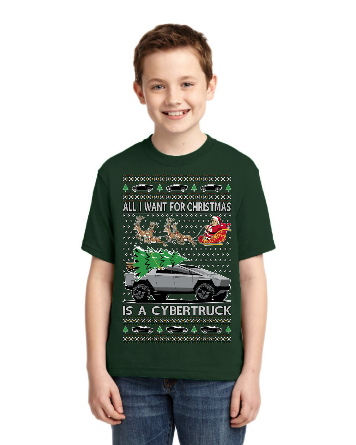 All I Want for Christmas is a Cybertruck Funny Tech Ugly Christmas Unisex Boys Girls Graphic Youth T-shirt