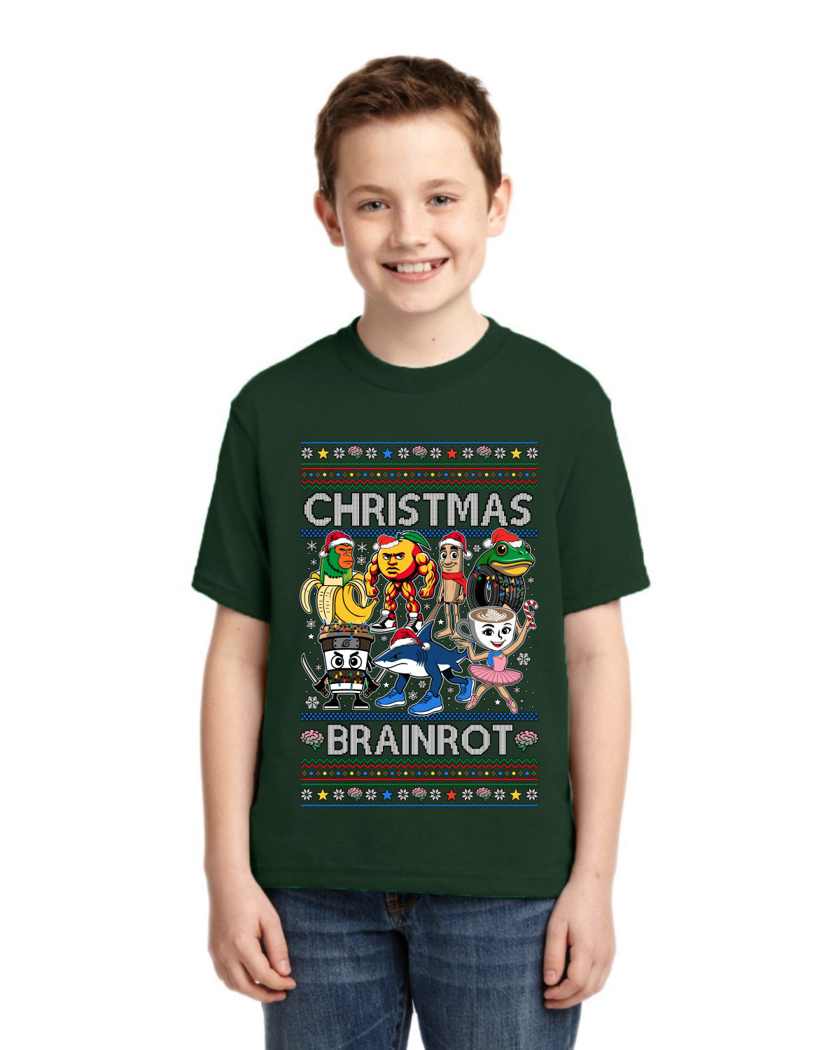 Christmas Brainrot Ugly Christmas Sweater For Kids | Unisex Boys Girls Graphic Youth T-Shirt