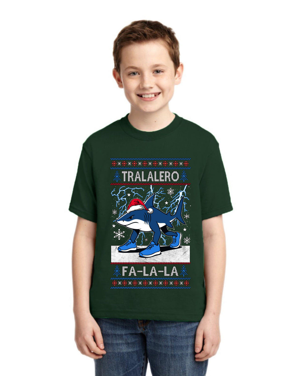 Tralalero Fa La La Brainrot Ugly Christmas Sweater For Kids | Unisex Boys Girls Graphic Youth T-Shirt