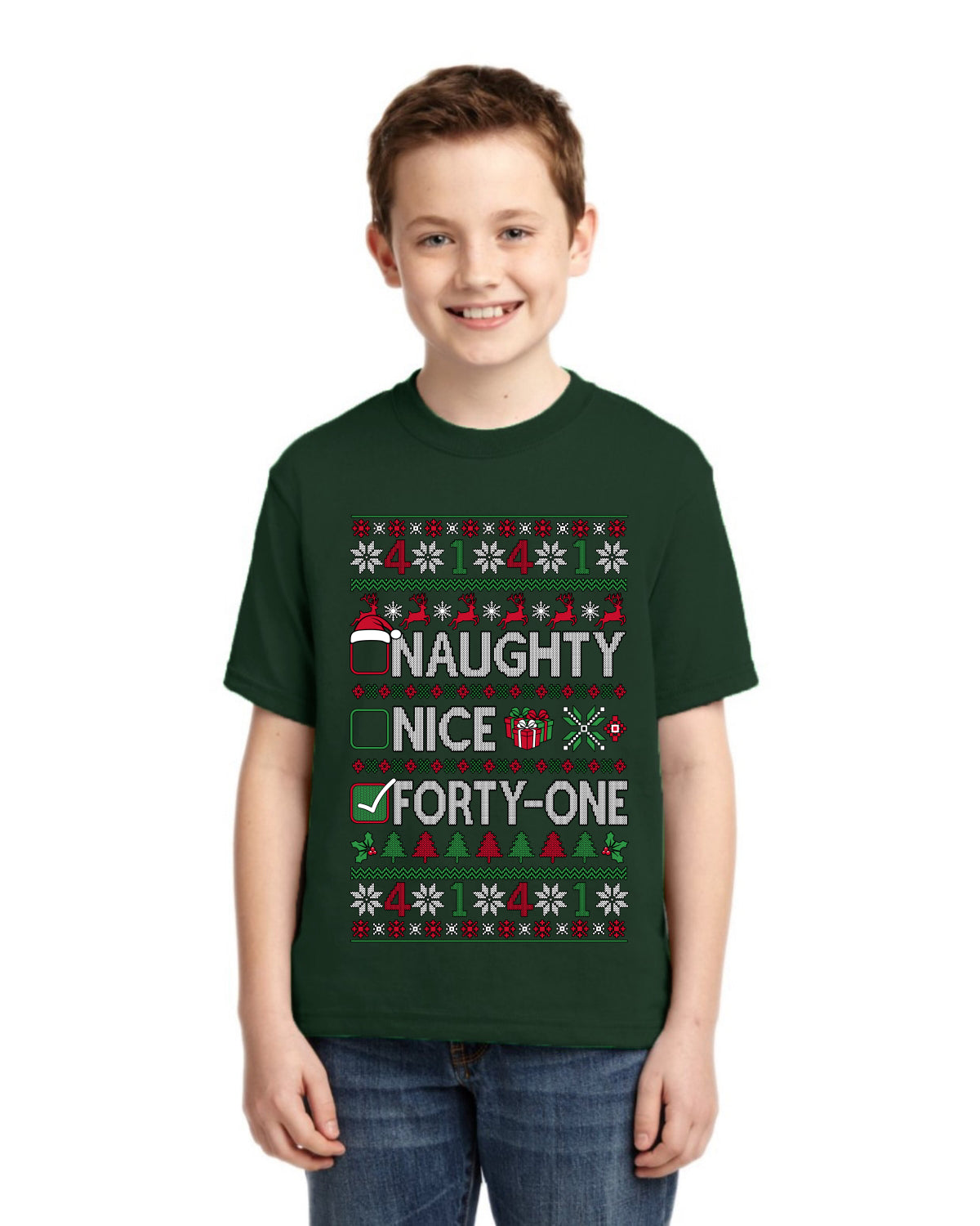 Naughty Nice 4 1 Checklist Ugly Christmas Sweater For Kids | Unisex Boys Girls Graphic Youth T-Shirt