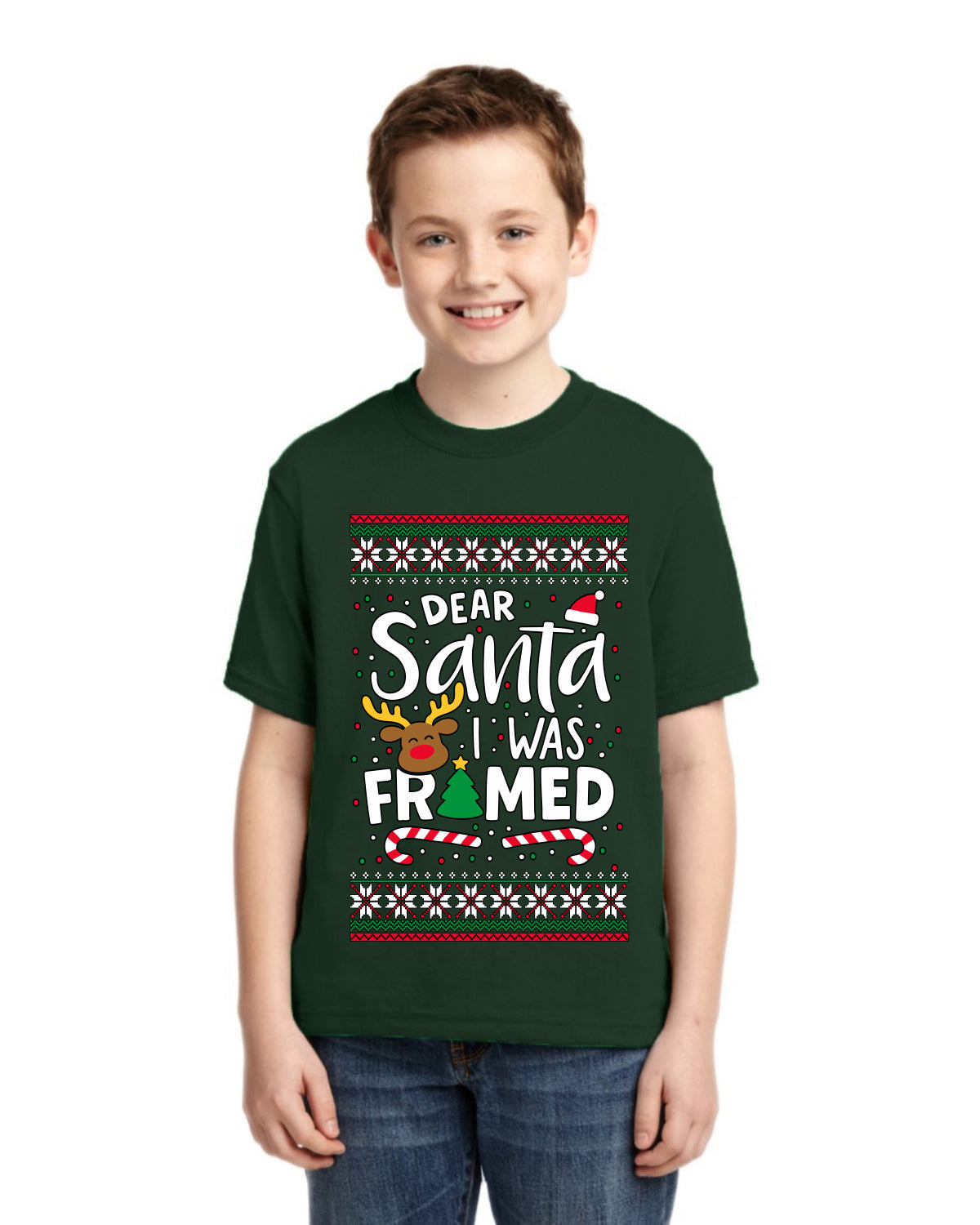 Dear Santa I Was Framed Ugly Christmas Sweater For Kids | Unisex Boys Girls Graphic Youth T-Shirt