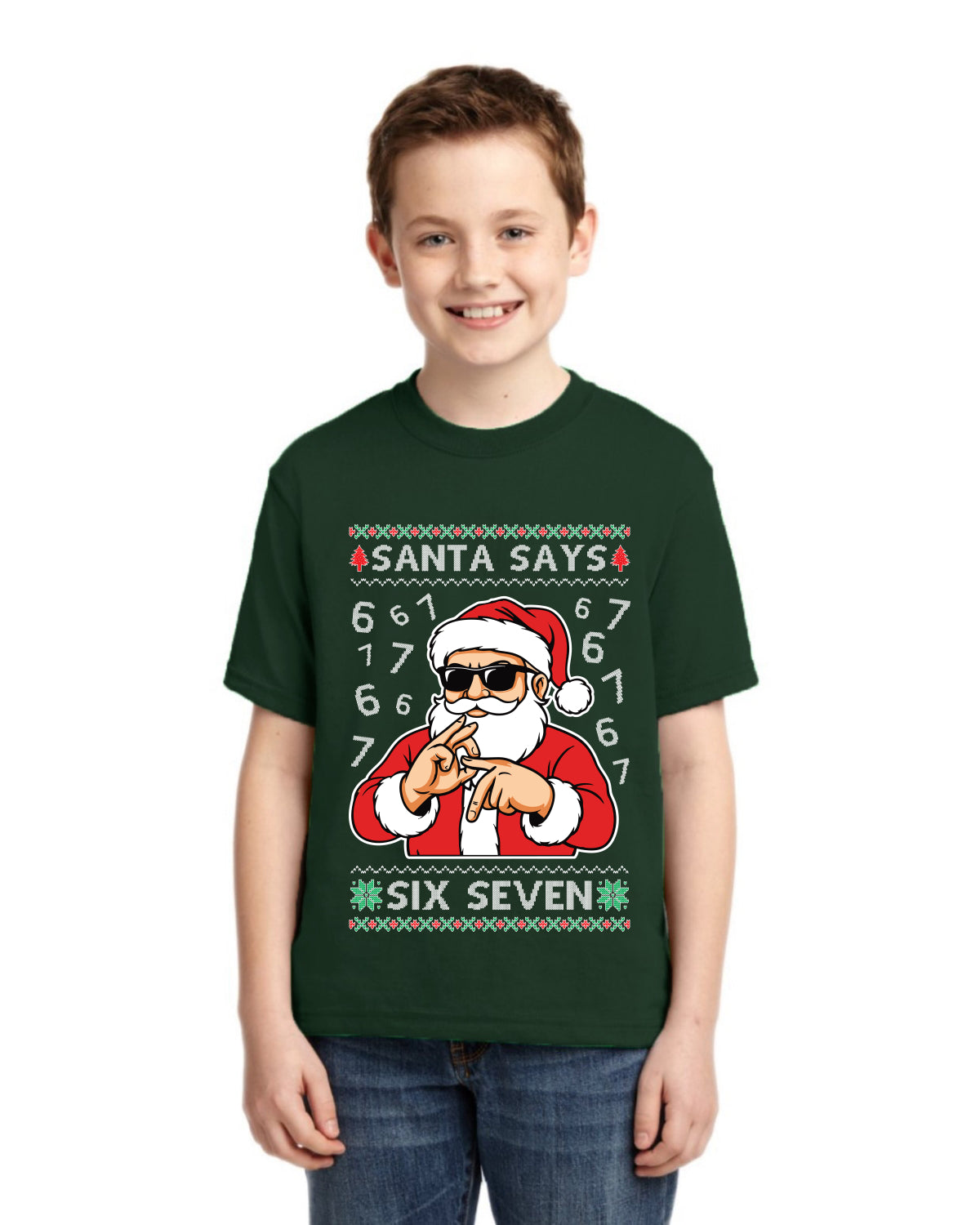 Santa Says 6 7 Numbers Meme Ugly Christmas Sweater For Kids | Unisex Boys Girls Graphic Youth T-Shirt
