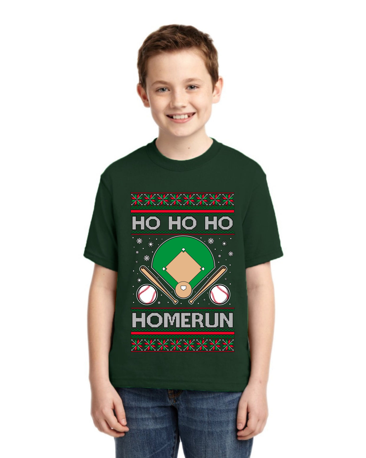 Ho Ho Ho Homerun, Baseball Fan Christmas Design Ugly Christmas Sweater For Kids | Unisex Boys Girls Graphic Youth T-Shirt