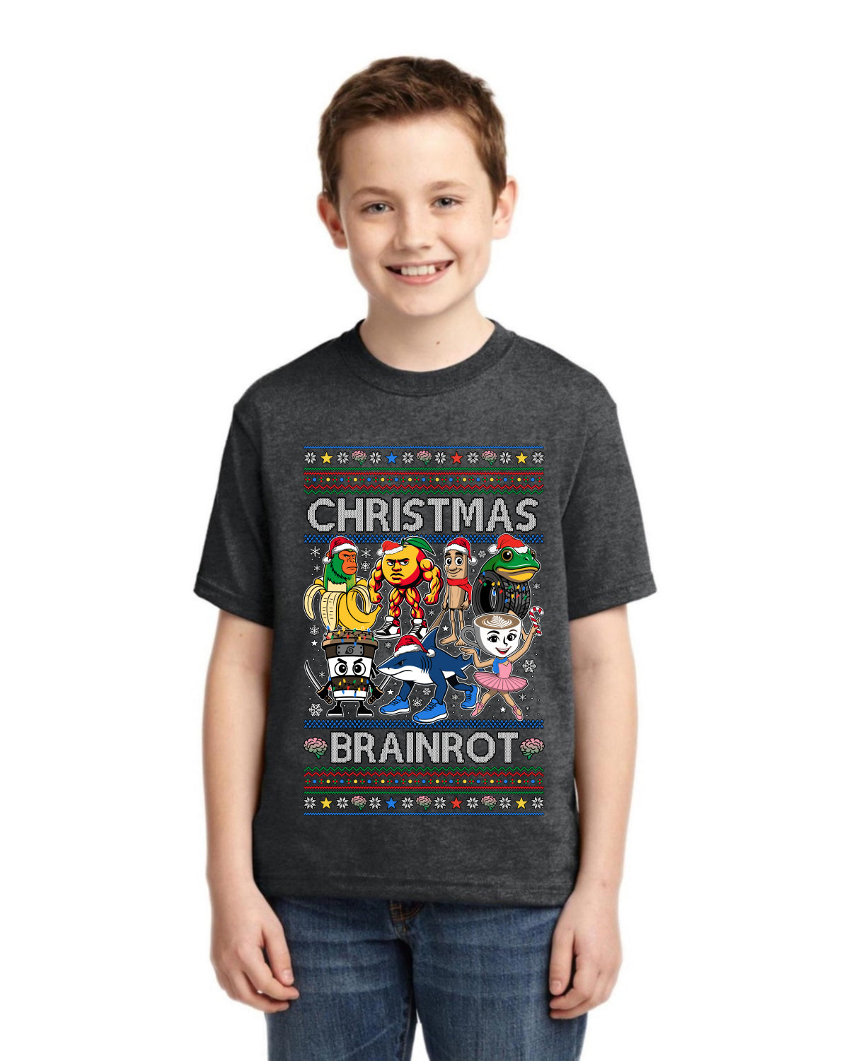 Christmas Brainrot Ugly Christmas Sweater For Kids | Unisex Boys Girls Graphic Youth T-Shirt