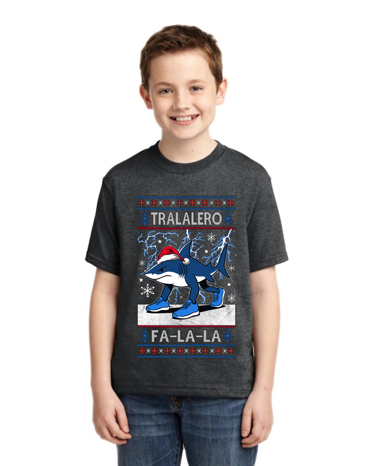 Tralalero Fa La La Brainrot Ugly Christmas Sweater For Kids | Unisex Boys Girls Graphic Youth T-Shirt