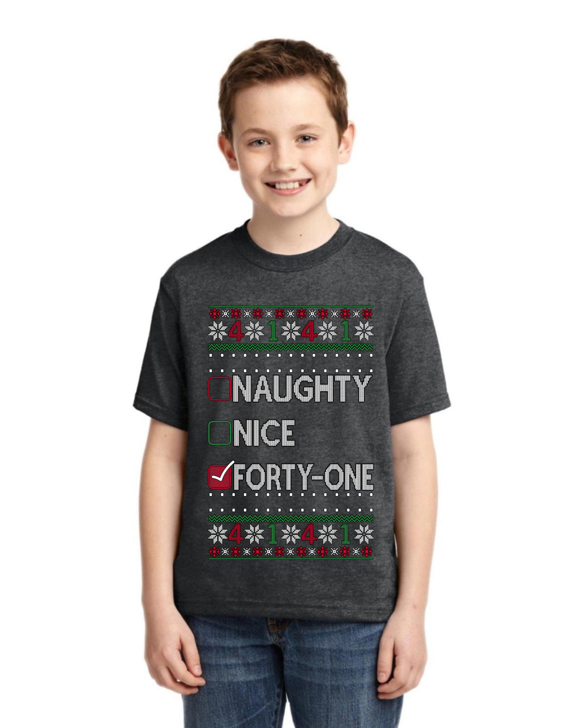Naughty Nice 4 1 Checklist Ugly Christmas Sweater For Kids | Unisex Boys Girls Graphic Youth T-Shirt