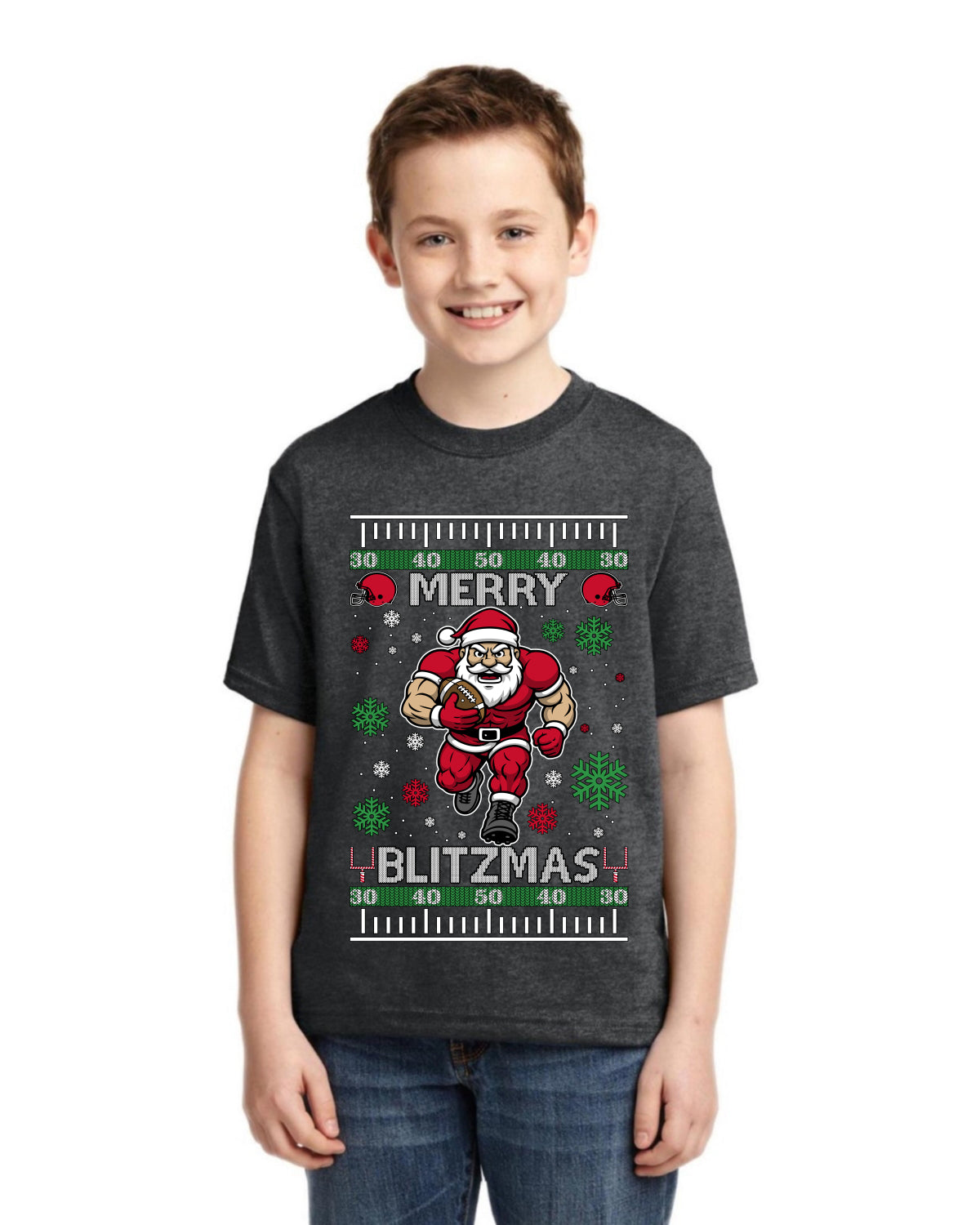 Merry Blitzmas, Football Christmas Sweater Design Ugly Christmas Sweater For Kids | Unisex Boys Girls Graphic Youth T-Shirt