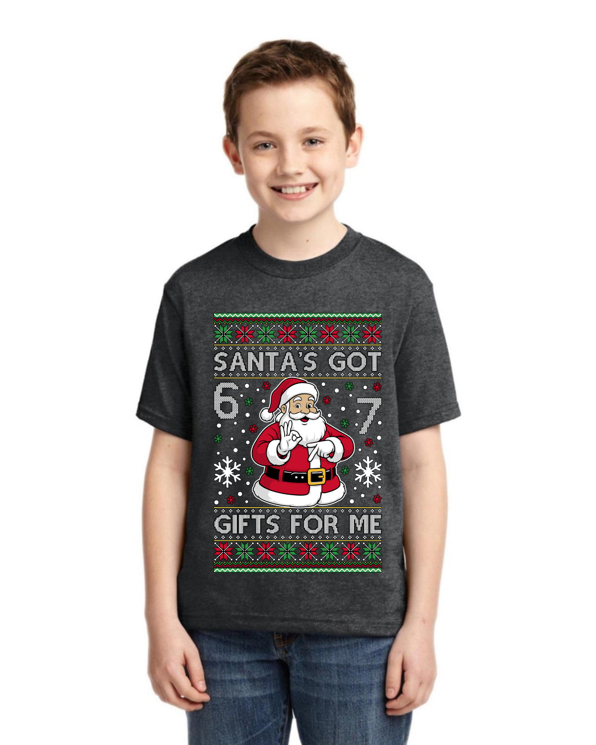 Santa's Got 6 7 Gifts For Me Ugly Christmas Sweater For Kids | Unisex Boys Girls Graphic Youth T-Shirt