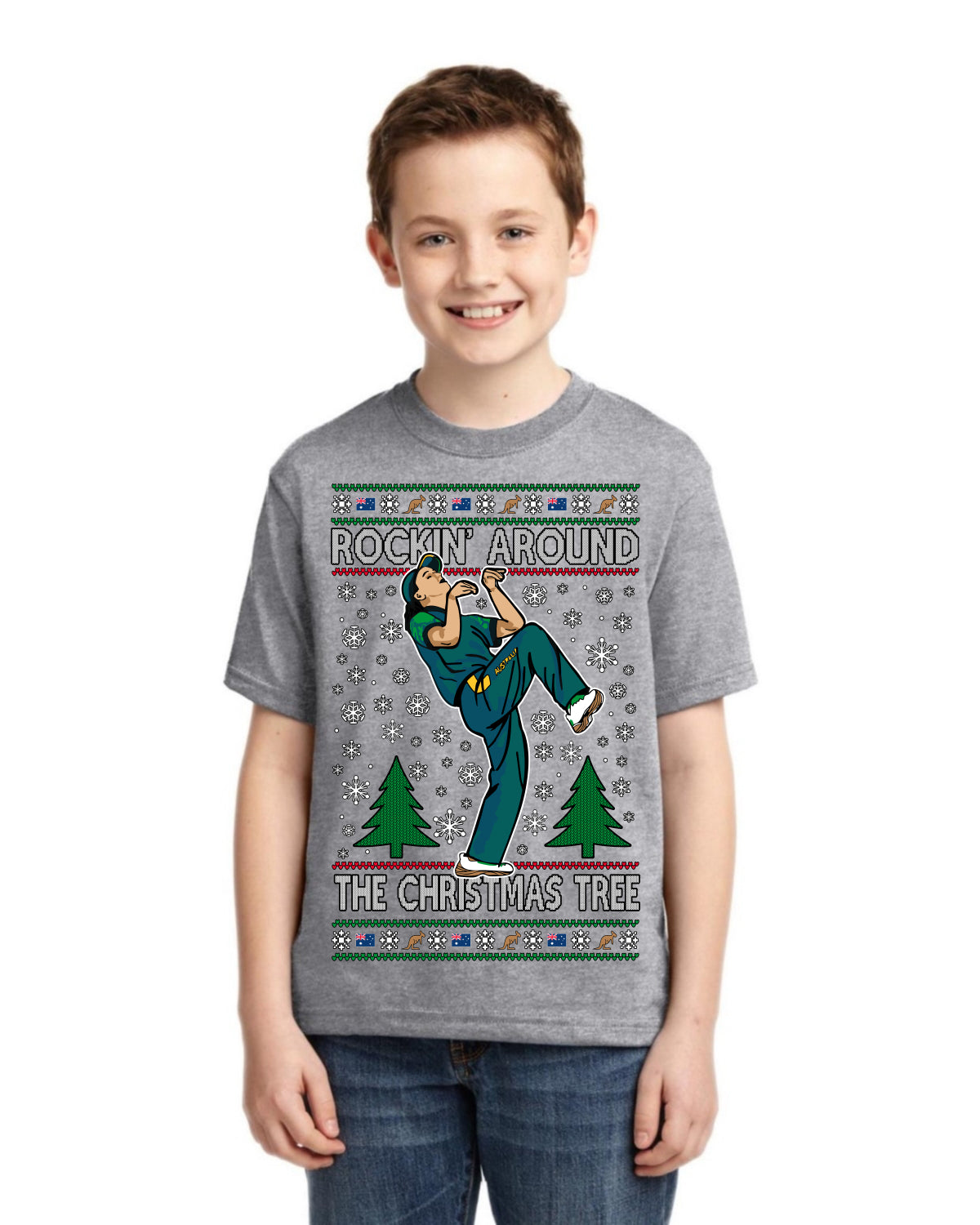 Rockin Around the Christmas Tree Raygun Viral Breakdancer Ugly Christmas Unisex Boys Girls Graphic Youth T-shirt