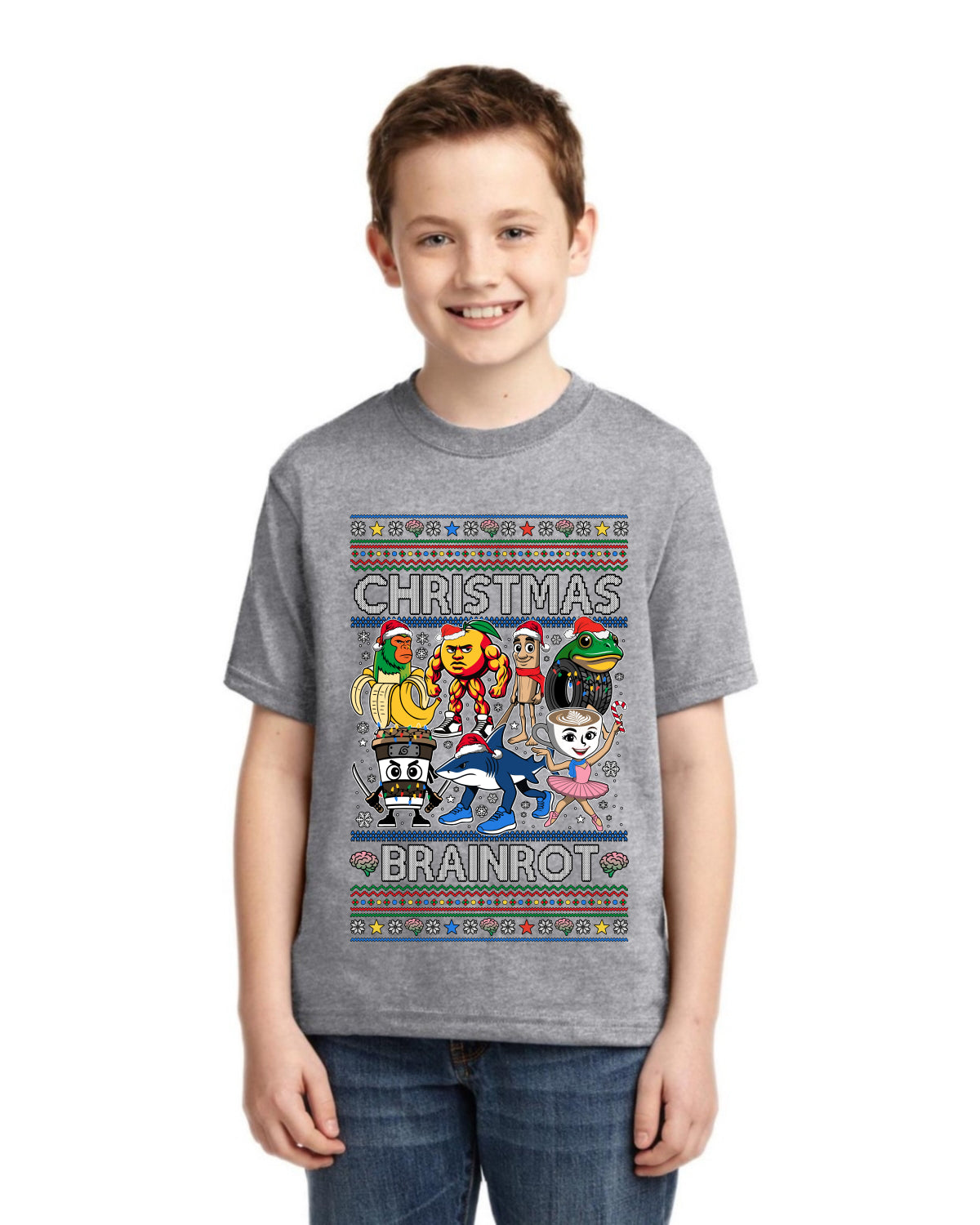 Christmas Brainrot Ugly Christmas Sweater For Kids | Unisex Boys Girls Graphic Youth T-Shirt