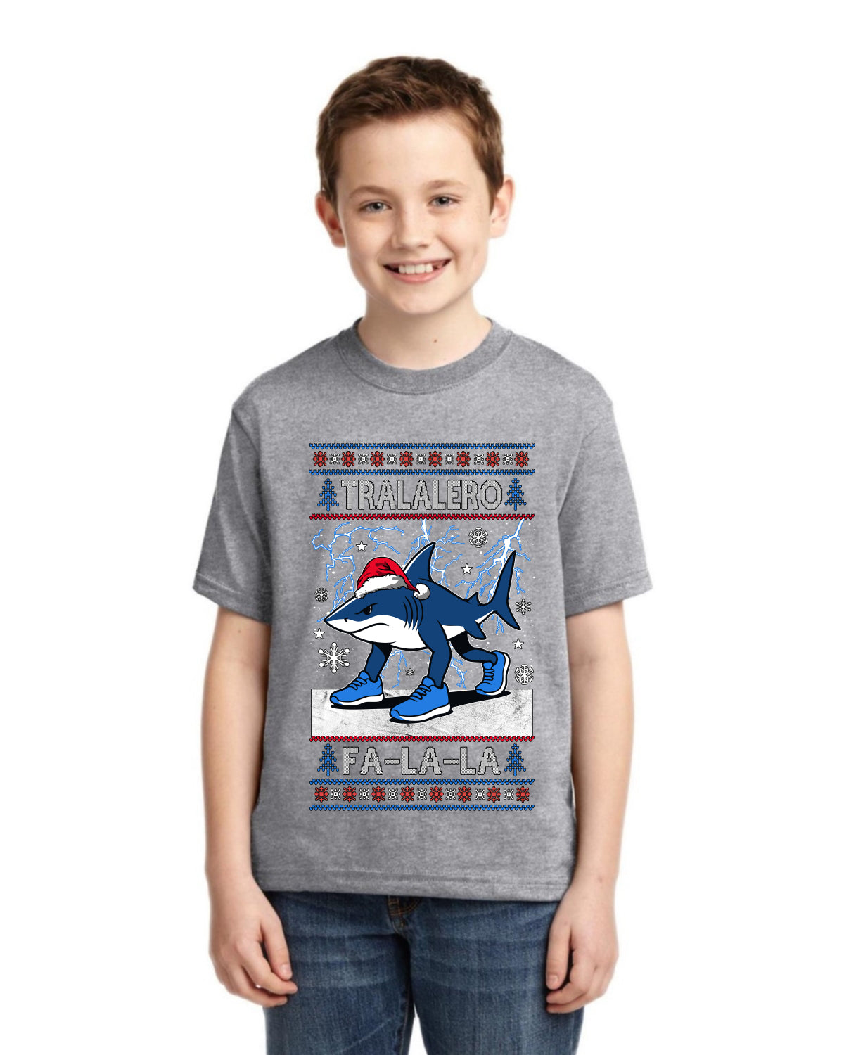 Tralalero Fa La La Brainrot Ugly Christmas Sweater For Kids | Unisex Boys Girls Graphic Youth T-Shirt