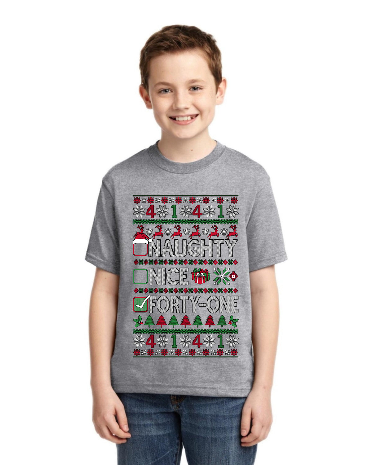 Naughty Nice 4 1 Checklist Ugly Christmas Sweater For Kids | Unisex Boys Girls Graphic Youth T-Shirt