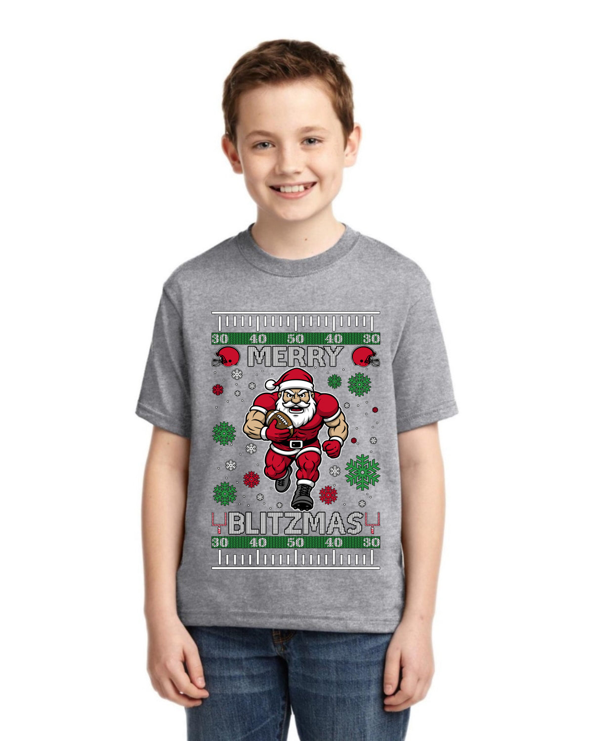 Merry Blitzmas, Football Christmas Sweater Design Ugly Christmas Sweater For Kids | Unisex Boys Girls Graphic Youth T-Shirt