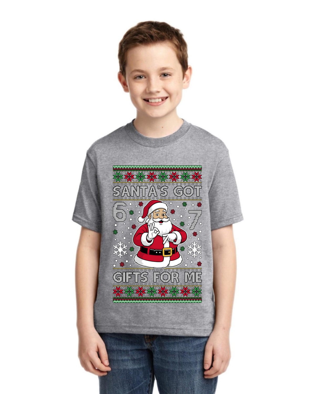 Santa's Got 6 7 Gifts For Me Ugly Christmas Sweater For Kids | Unisex Boys Girls Graphic Youth T-Shirt