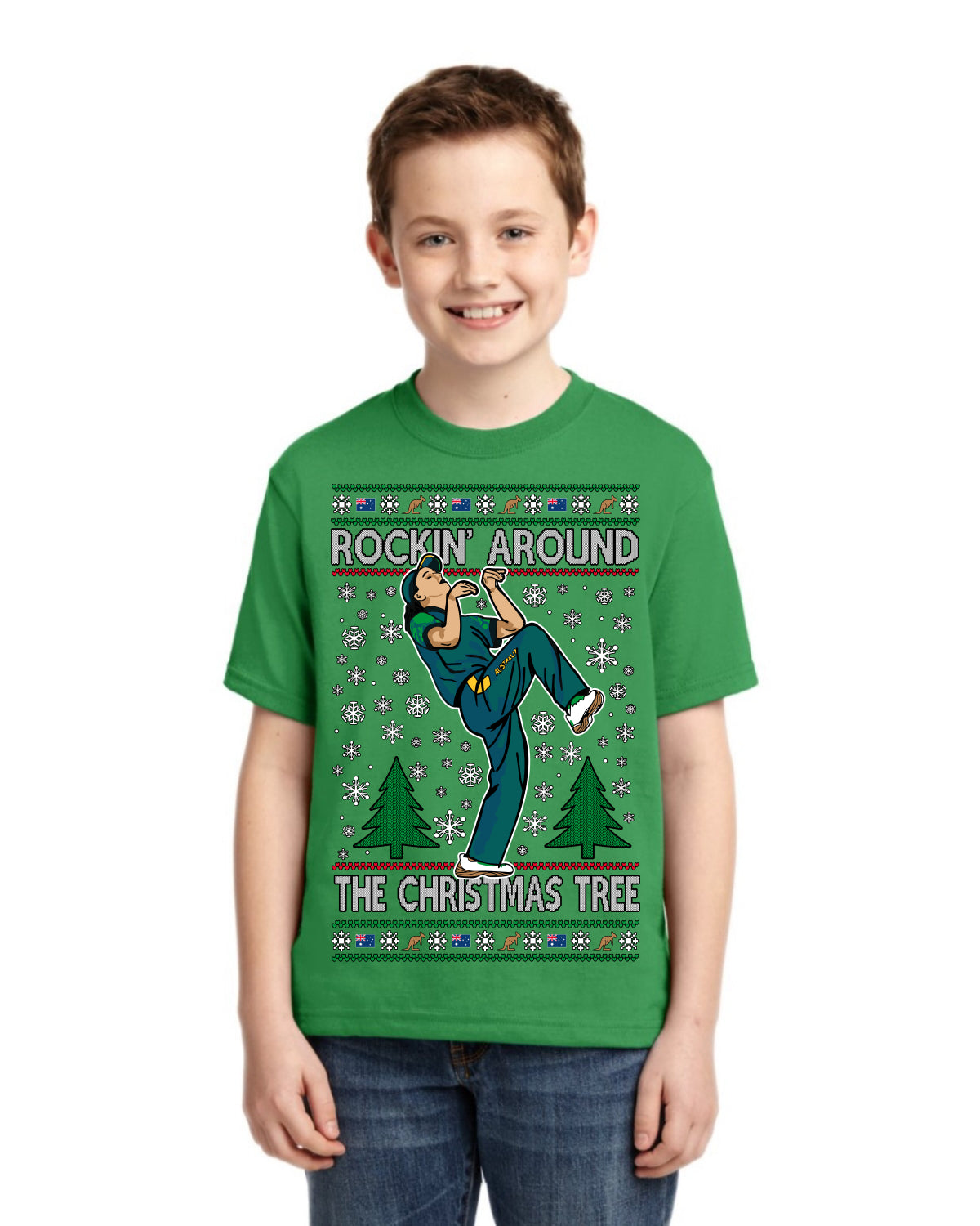 Rockin Around the Christmas Tree Raygun Viral Breakdancer Ugly Christmas Unisex Boys Girls Graphic Youth T-shirt