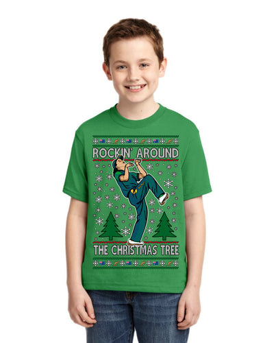 Rockin Around the Christmas Tree Raygun Viral Breakdancer Ugly Christmas Unisex Boys Girls Graphic Youth T-shirt