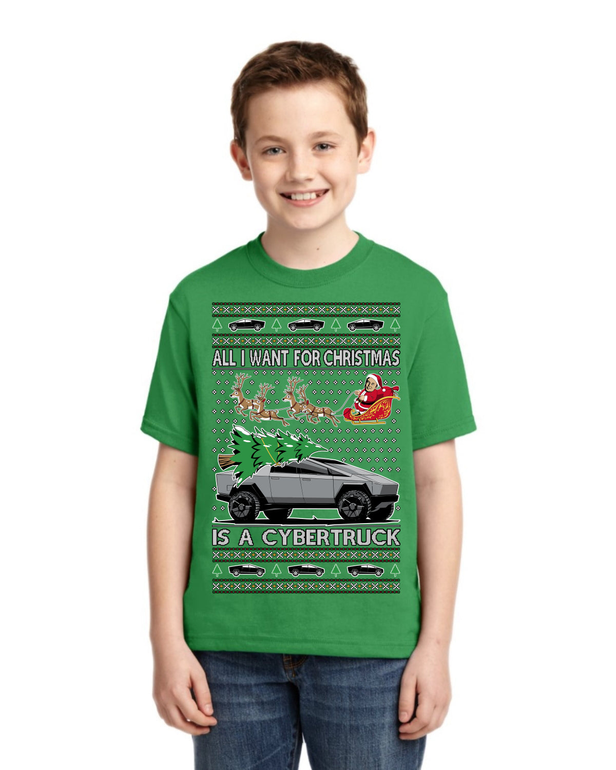 All I Want for Christmas is a Cybertruck Funny Tech Ugly Christmas Unisex Boys Girls Graphic Youth T-shirt