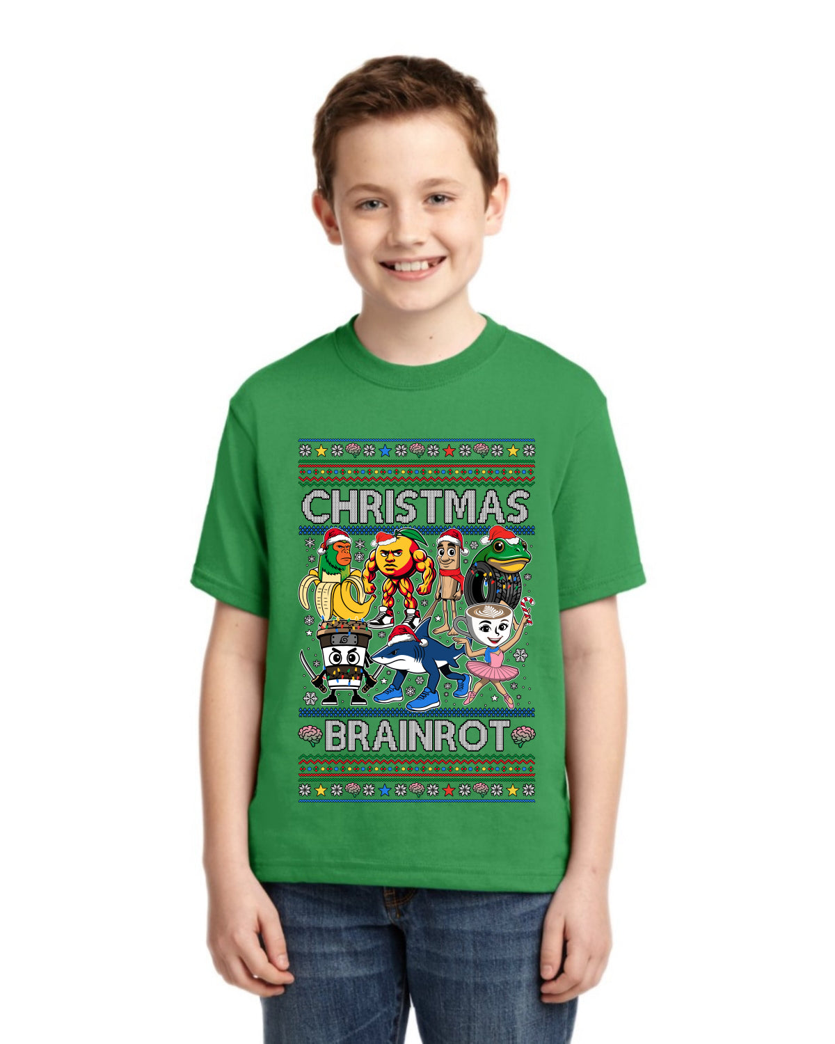 Christmas Brainrot Ugly Christmas Sweater For Kids | Unisex Boys Girls Graphic Youth T-Shirt