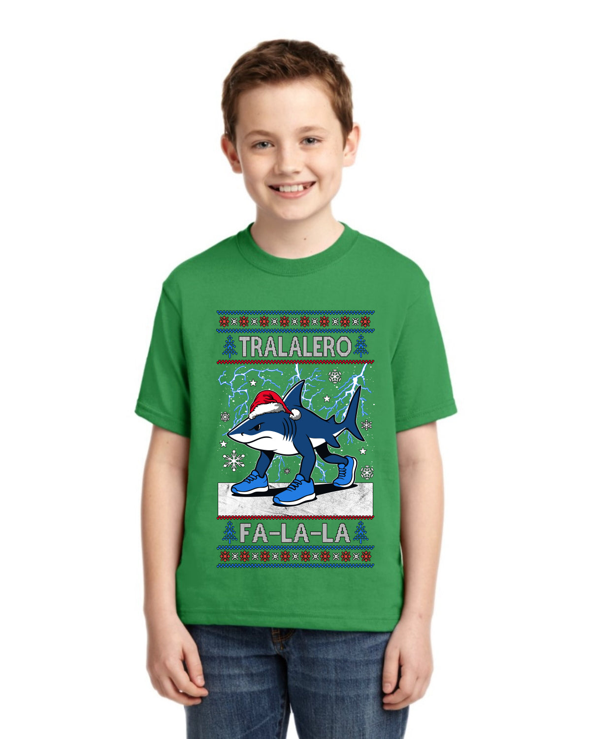 Tralalero Fa La La Brainrot Ugly Christmas Sweater For Kids | Unisex Boys Girls Graphic Youth T-Shirt